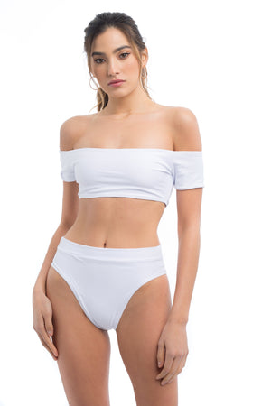 Baby Beach High Rise Bottoms - White Ribbed